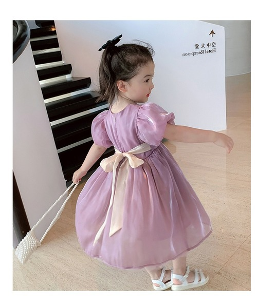 2022 Summer Girl Dress New Style Bow Puff Sleeve Sweet Princess Dress