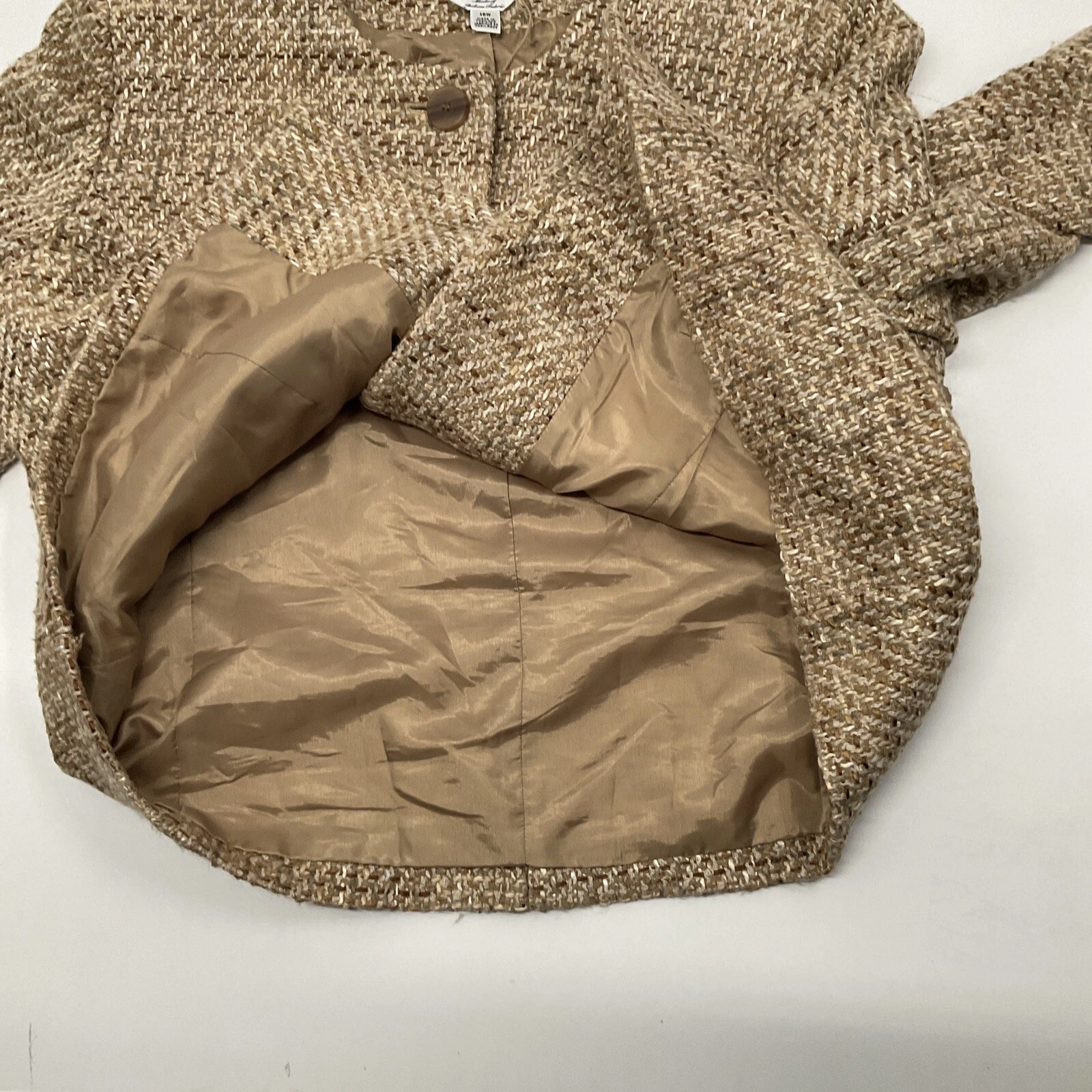 CHANEL Giacca tweed Talbots cappotto senza colletto donna 16W tessuto italiano con sciarpa combinata