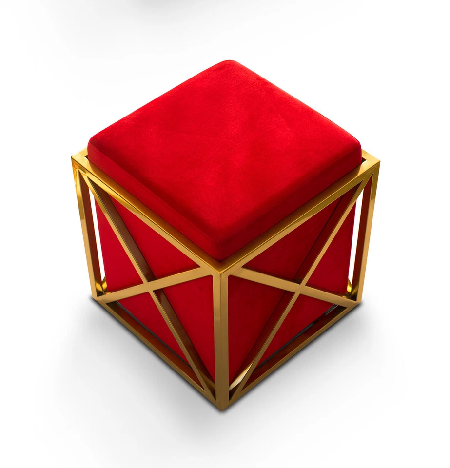 Cube De Siège De Luxe En Acier Inoxydable Plaqué Or Velours Rouge Qualité Stable - Photo 2/4