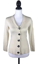 LADY HATHAWAY Cardigan Sweater SZ Large Button-Down Extra Fine Merino Wool Cream