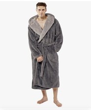 Men  s Soft Fleece Plush Robe W Hood Super Warm Luxury Winter Full Length
