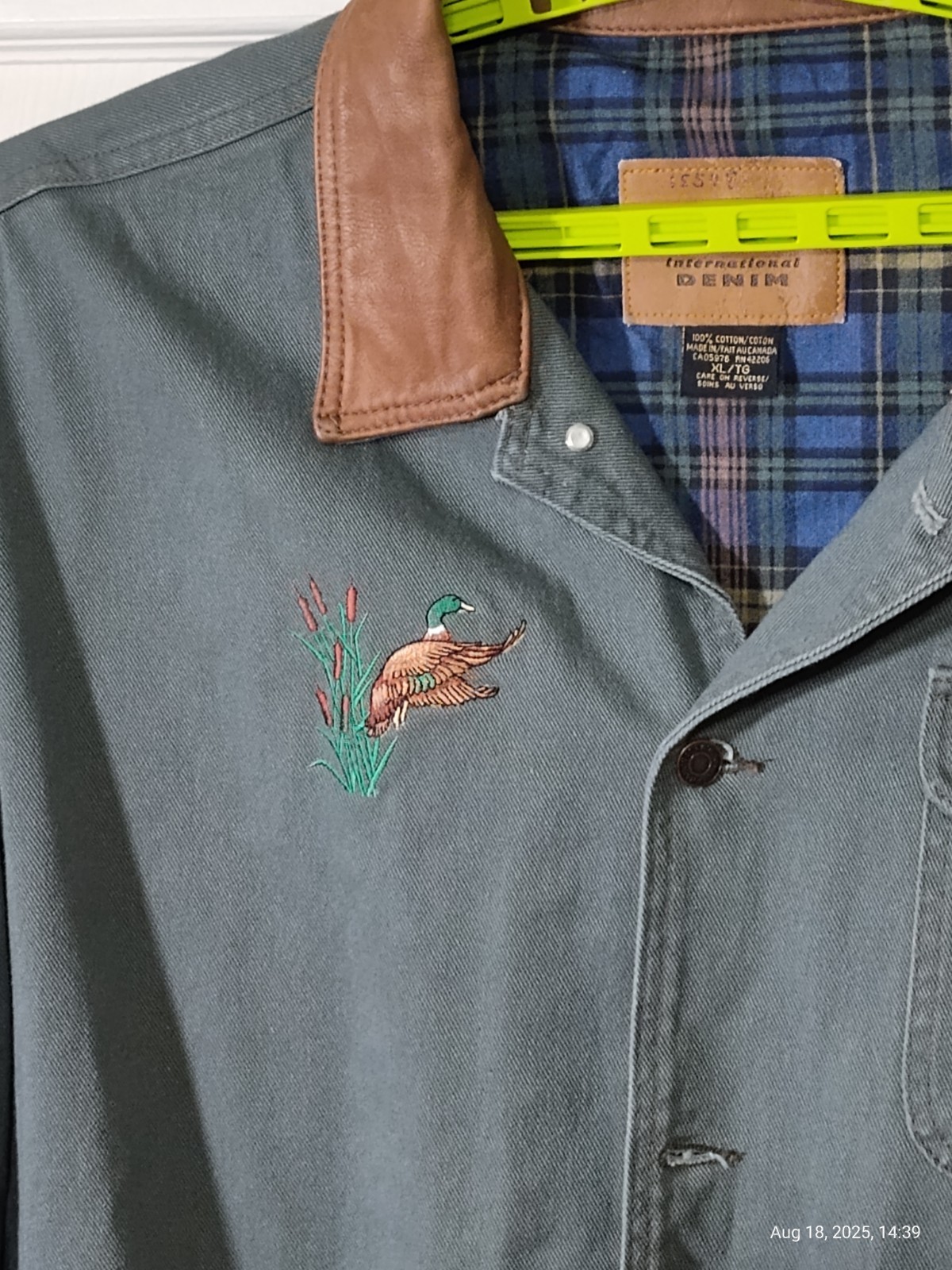 International Denim Chore Coat Lodan w Leather Collar Embroidery & Silk Screened