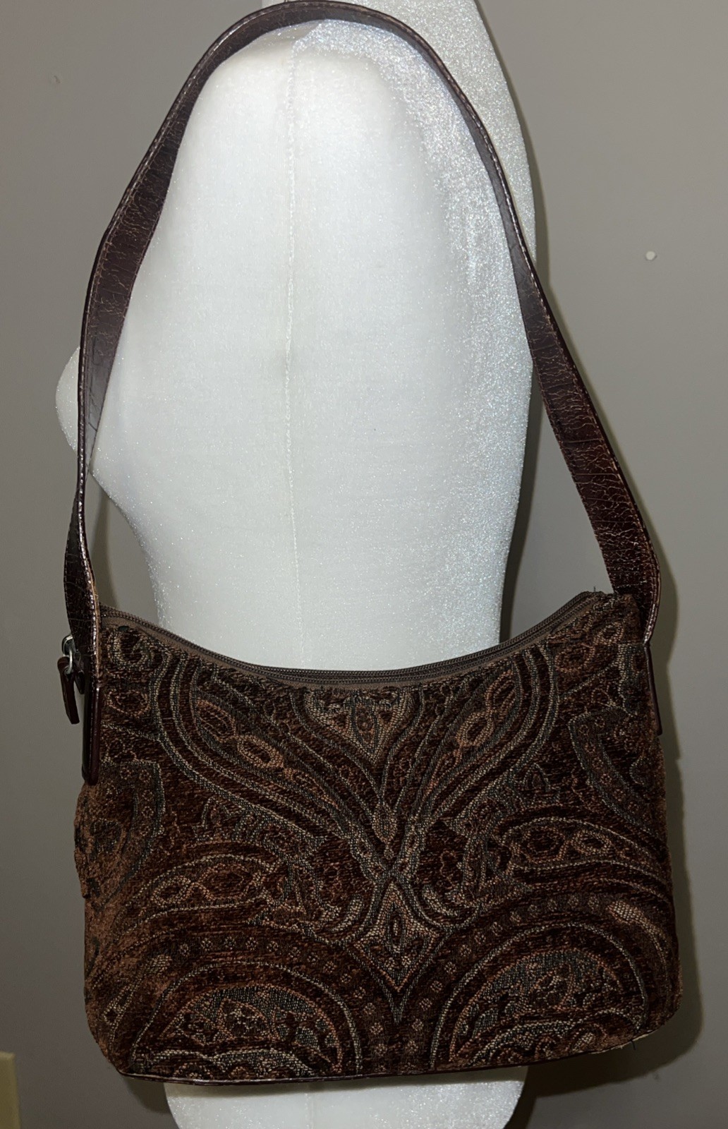 FOSSIL tapestry carpet boho handbag shoulder bag purse Leather strap Y2K 90s VTG