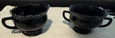Vintage LE Smith Mt Pleasant Black Amethyst Scalloped Open Sugar and Creamer Set