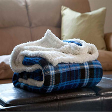 (Blue Reversible Plaid Fleece 50 X 60-Inch Machine-Washable Sherpa Throw ? Cozy 