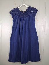 Vintage 80s Cotton Terry Cloth Swim Beach Pool Cover Up S Pockets Crochet Collar