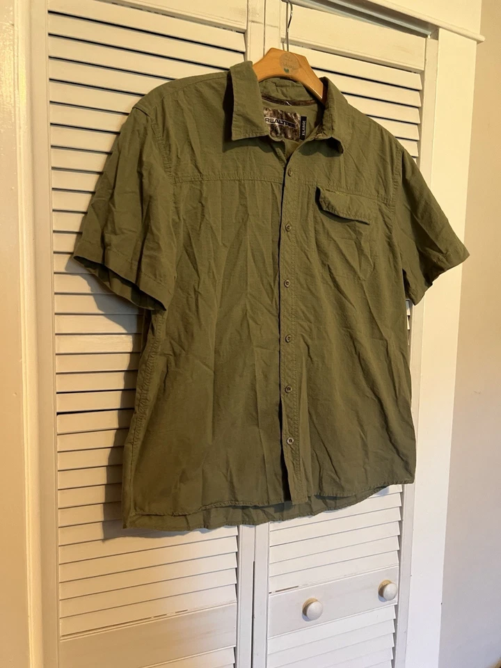 REALTREE Mens Size XL Xlarge Shirt Top Button Down Short Sleeve Green - Image 2 of 4