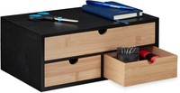 Relaxdays Schreibtisch Organizer Bambus MDF Natur Schwarz 3 Schubladen