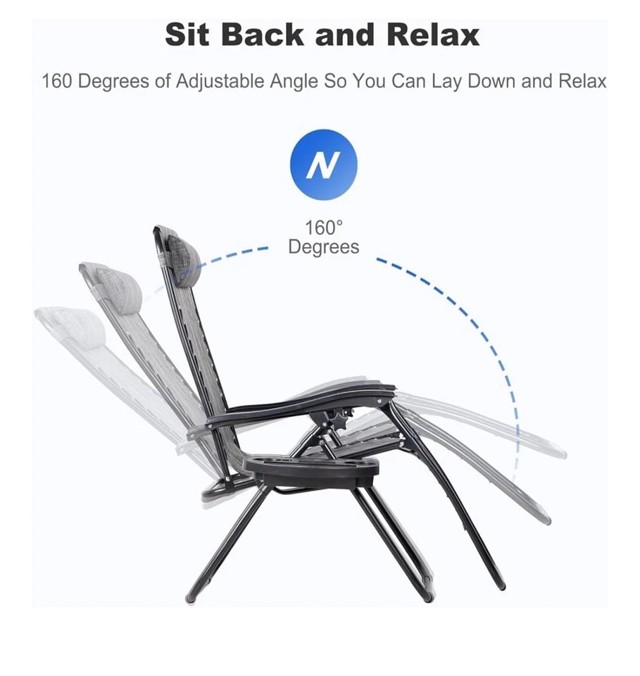 Juego de 2 sillas reclinables relajantes de patio Nazhura malla de acero ajustable Foto 4 de 4