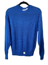 Vintage 90s College Point Knit Pullover Sweater Size Medium Blue Deadstock NEW