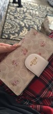 Coach Women s Beige Pink Floral Wallet with Logo Accents, Flower Theme