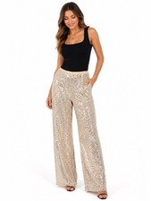 NWT Nine West Pants Large Gold Sequin Wide Leg Sparkle Party Holiday Glam NYe