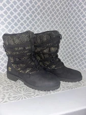 Womens Timberland Slip-On Laced Winter Boots Black Size 9 M 74327-3378 EUC Gold