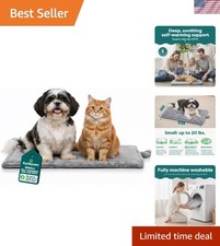 Gray Plush Dog  Cat Bed - Self-Warming, Machine Washable, and Travel-Friendly