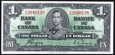 Canada 1937 $1 One Dollar Banknote Coyne - Towers S/N 2040138