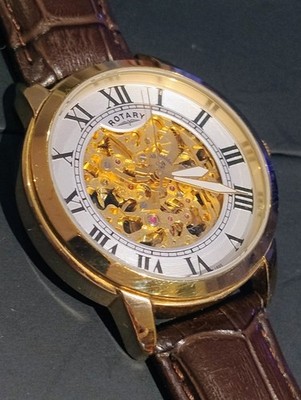 Rotary Herren Automatik Skelettuhr goldfarbenes Gehäuse GS03096/21