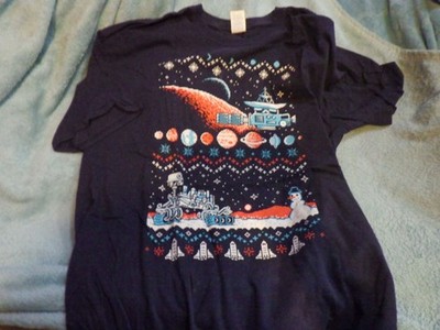 Geek Fuel Space Holiday T-Shirt 2XL Blue Pixel Art NASA Rover Voyager New NWOT