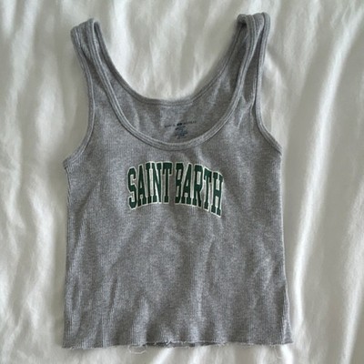 Brandy Melville Women's Gray Ribbed Knit Scoop Neck Saint Barth Tank Top