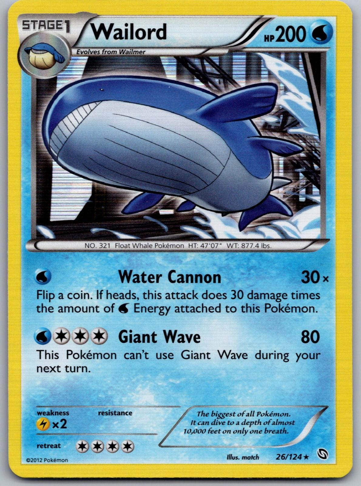 Wailord 26/124 Holo Rare Dragons Exalted Pokemon Lightly Played