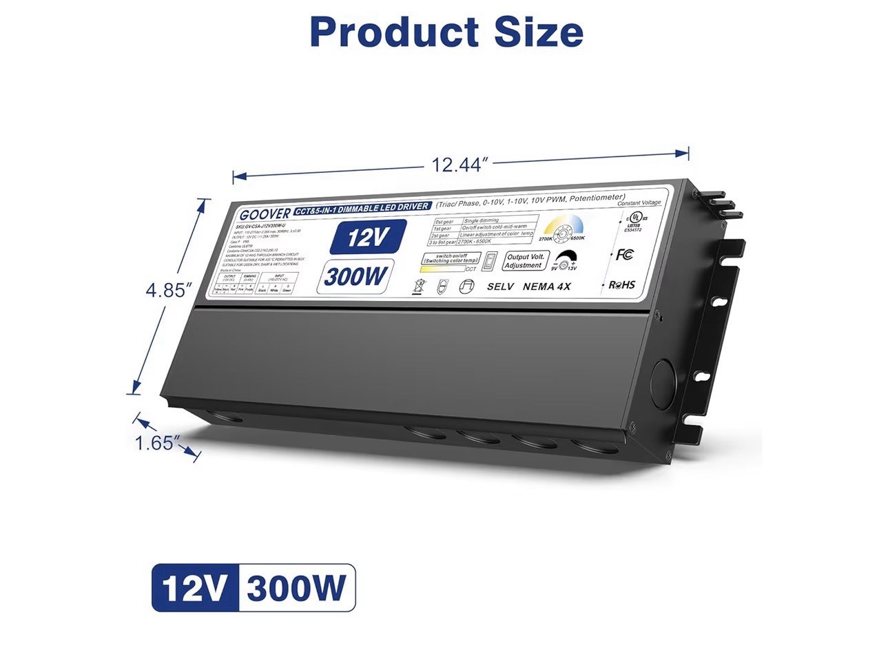 Goover Dimmable LED Driver Hardware Power 12v 300W GV-CSA-J12V300W-U