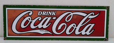 1930 RARE DRINK COCA COLA PORCELAIN SIGN TRADEMARK 18x6 INCHES