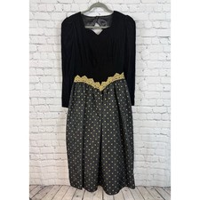 Vintage Scott McClintock Black Velvet Taffeta Polka Dot Dress 10 Whimsigoth 80s