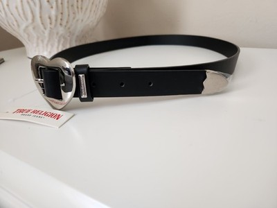 True Religion Plated Silvertone Logo Faux Leather Belt Women’s True Religion Silver Heart Buckle Belt Womens Faux Leather  main image 2