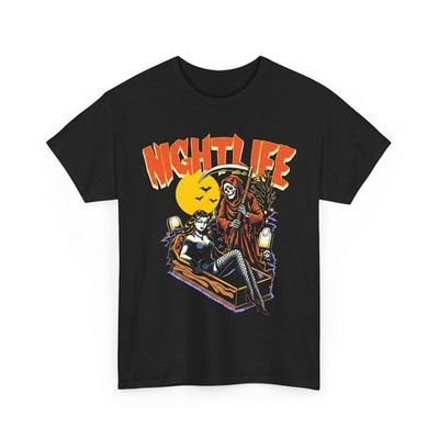 Grim Reaper Vampire Girl Coffin Horror Edgy Halloween Graphic T-Shirt