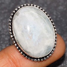 925 Silver Plated Rainbow Moonstone Ring Handmade Jewelry Size US 9 GW