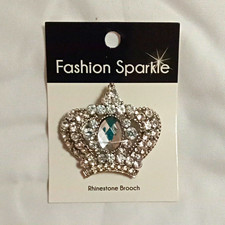 Fashion Sparkle Crown Rhinestone Brooch Silver Tone Clear 563008949