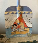 VTG child’s tin sand beach 12” X 4” X 4” shovel Ohio Art boy girl in sailboat