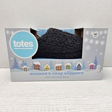 New Totes Women's Memory Foam Slippers Medium 7-8 Black Sherpa