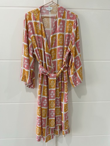 Piyama Robe S/M Kimono Style With Tie Pink Orange