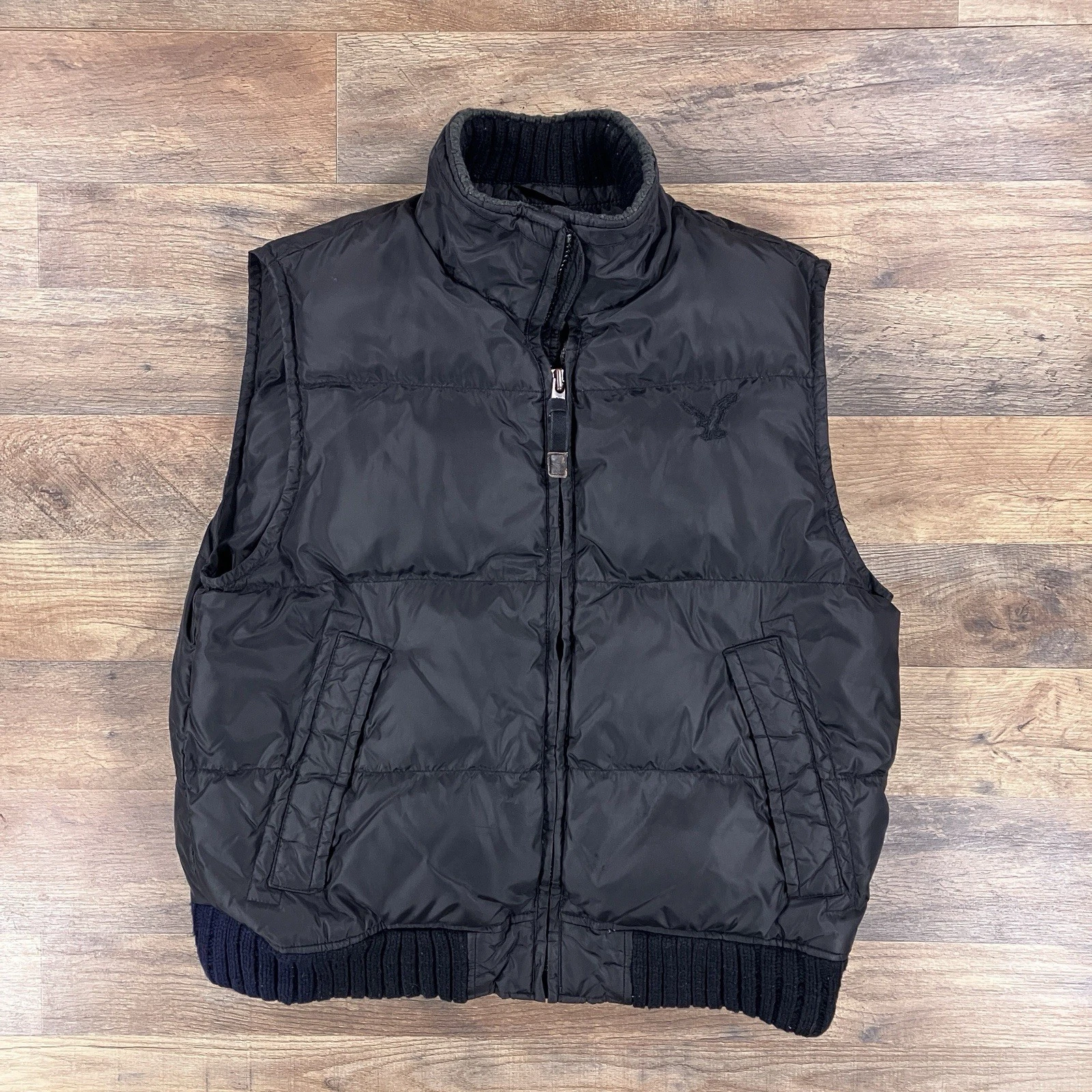 American Eagle Puffer Vest Mens Large Black Down Puffer Outdoor Hiking