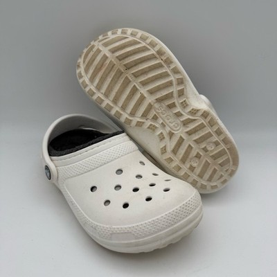 UNISEX White Crocs Classic Gray Fleece Lined Slip-On Clogs Sz 3 Men's 5 Women's
