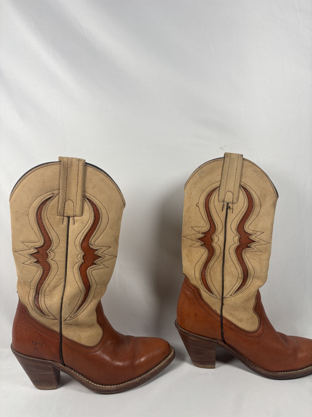 Vintage 1970's Frye Cowgirl Boots/Rust & Tan Colorway