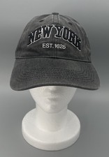 New York NY USA Embroidery Black Denim Baseball Hat Cap Washed Distressed Cotton