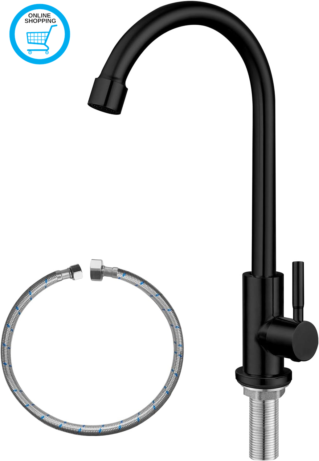 Cold Water Only Kitchen Sink Tap SUS304 Stainless Steel for Kitchen Sink,Black K