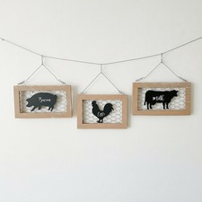 Farmhouse Hanging Wood Signs Chicken Pig Cow Rooster Rustic Decor