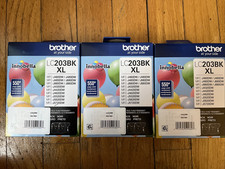 Set of 3 Genuine Brother LC203BK XL Black High Yield Ink Cartridges Exp 03/28