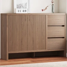 3-Tier Shoe Organizer Cabinet w 3 Drawers 46" Large Shoe Storage Cabinet Walnut