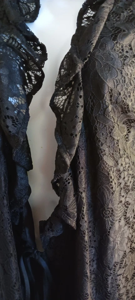 Новый с Ярлыками черный с подкладкой с оборками кружева открытый передний галстук застежки длинным рукавом Blazer Sz маленький - Изображение 2 из 4