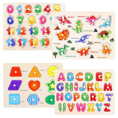 Montessori Wooden Peg Puzzles for Toddlers 2 3 4 5 Year Old, 4 Pcs Kids Educa...