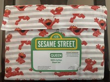 NEW Sesame Street Elmo 4pc QUEEN Striped Sheet Set