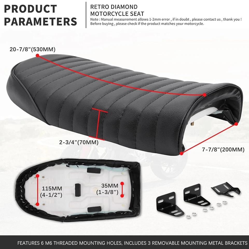 Cojín asiento plano café racer para Honda CL100 CL125 CL175 CL200 CL350 CL360 CL450 Foto 2 de 4