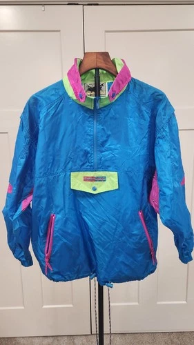 Vintage 90s Neon Colorblock Windbreaker Pullover Jacket Rivers Edge Small image 3