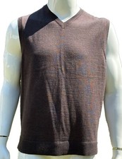 Murano Sweater Vest Brown Heather Lightweight Fine Italian Merino Wool Large