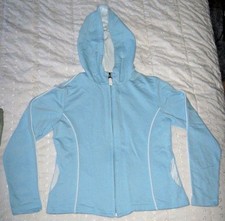Women's Vintage Fuda Sport Blue White Track Casual Hooded Soft Jacket Sz Pm