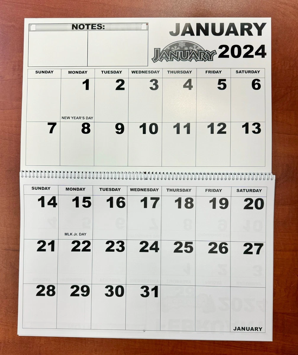 Calendrier 2024 en gros caractères