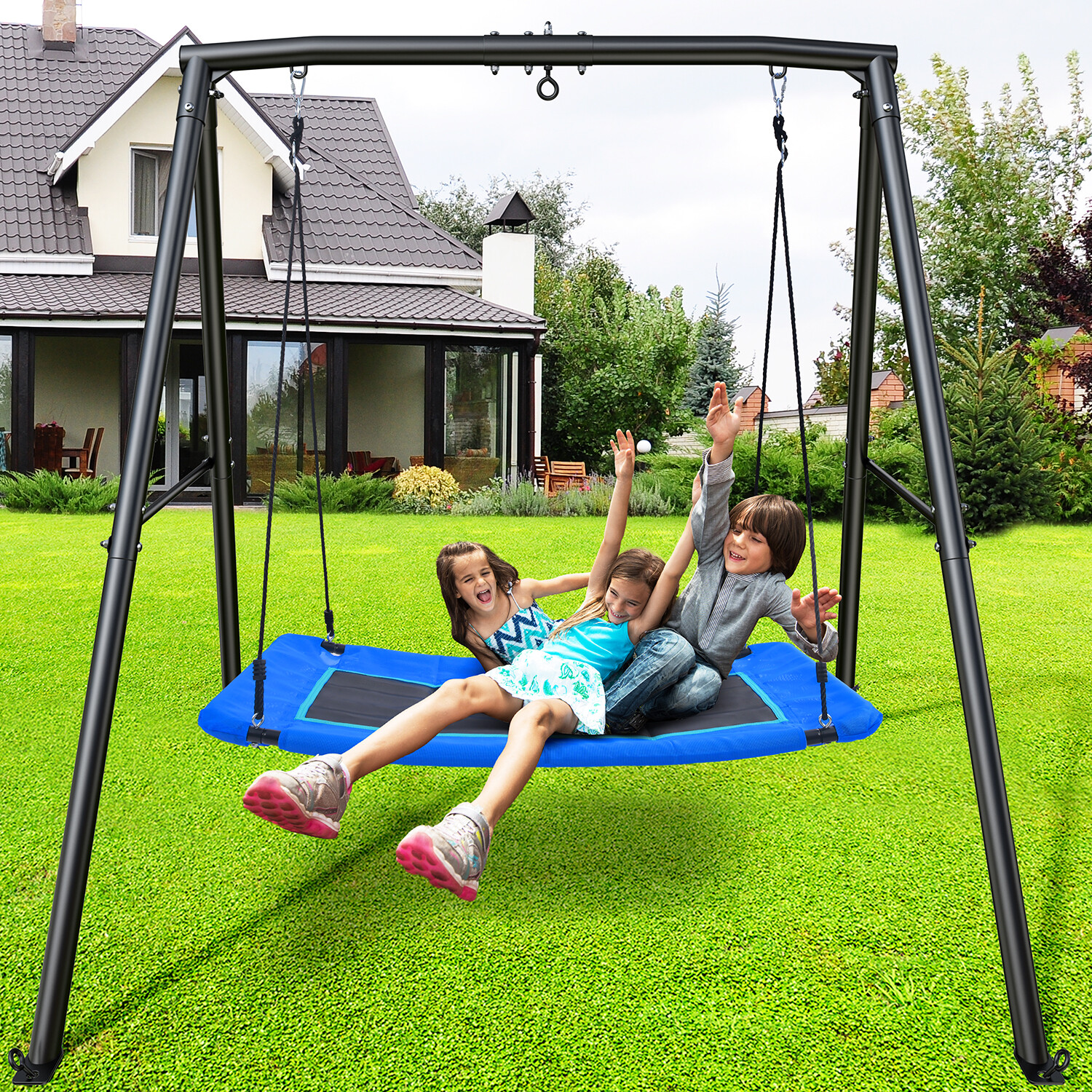 Trekassy 60" Large Platform Saucer Swing with Frame for Kids Backyard Swing Set